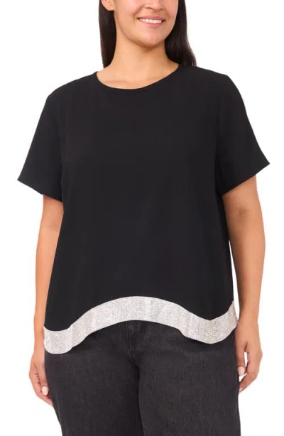 Cece Wavy Rhinestone Hem Crepe Top In Multi