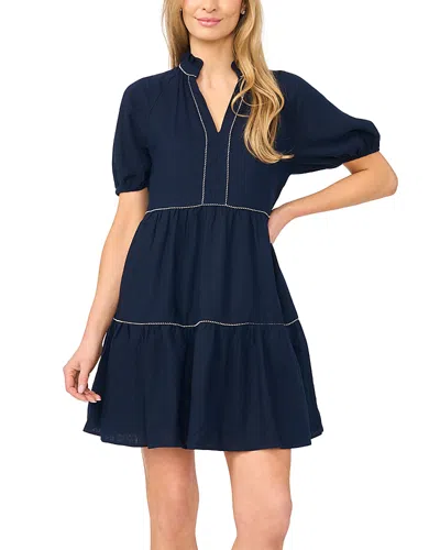 Cece Whipstitched Babydoll Dress In Blue