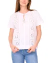 Cece White Tie Embroidery Top In White
