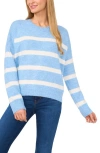 Cece Wide Stripe Crewneck Sweater In Blue Heather