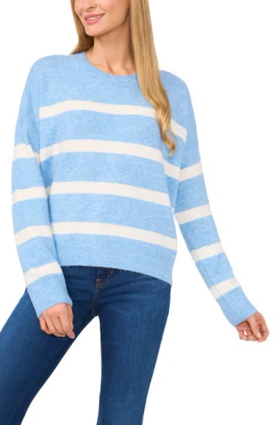 Cece Wide Stripe Crewneck Sweater In Blue Heather