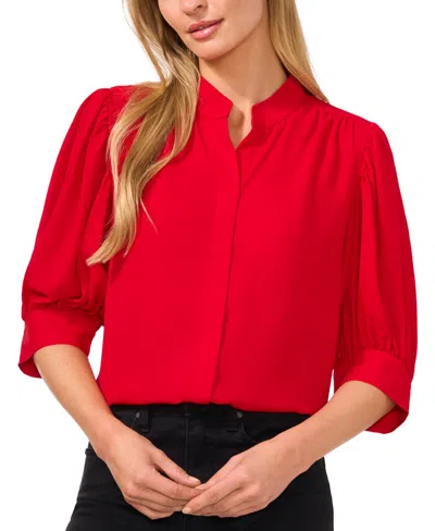 Cece Women's 3/4-sleeve Collared Button Down Blouse In Red