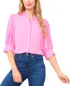 Cece Women's 3/4-sleeve Collared Button Down Blouse In Bright Peony