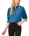 Cece Puff Sleeve Button-up Shirt In Mallard Blue