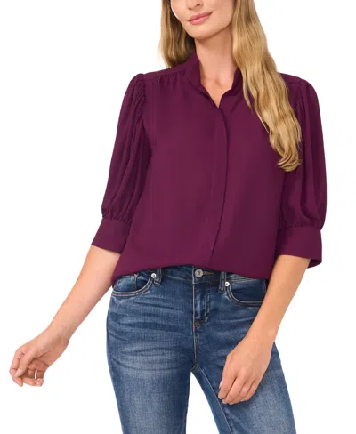 Cece Puff Sleeve Button-up Shirt In Pickled Beet