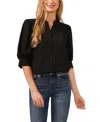 Cece Puff Sleeve Crepe Button-up Shirt In Rich Black