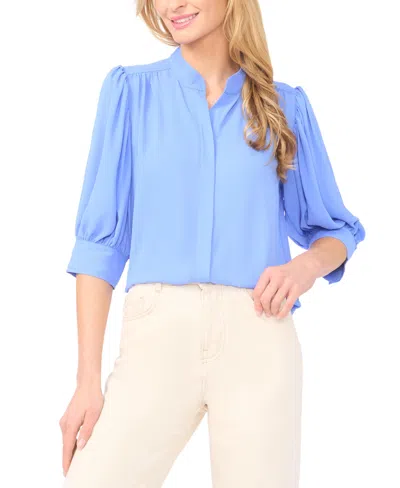 Cece Women's 3/4-sleeve Collared Button Down Top In Blue