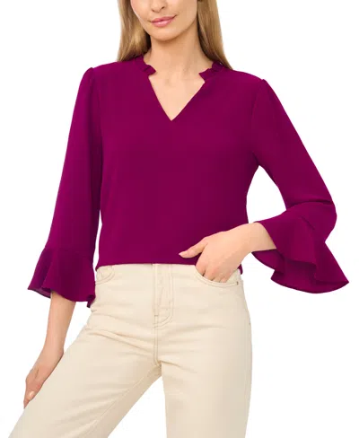 Cece Women's 3/4 Sleeve Ruffle-sleeve V-neck Blouse In Purple
