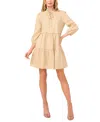 Cece Long Sleeve Tiered Linen Blend Dress In Hazelnut