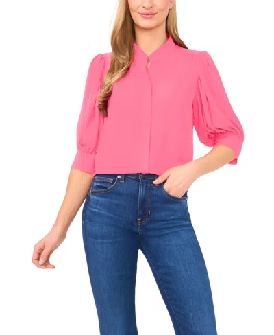 Cece Women's 3/4-sleeve Collared Button Down Top In Pink