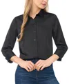 Cece Button Front Satin Shirt In Black