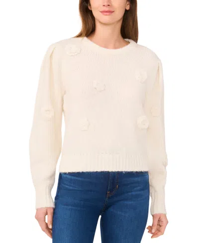 Cece Women's 3d Floral Applique Sweater In Coconut Cream