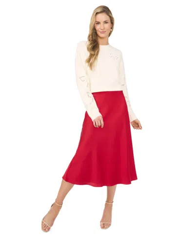 Cece Women's A-line Side-zip Satin Midi Skirt In Red