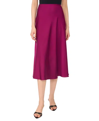Cece Women's A-line Side-zip Satin Midi Skirt In Deep Mulberry