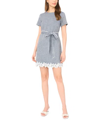 Cece Women's Applique Hem A-line Crew Neck Mini Dress In Gray