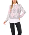 Cece By Cynthia Steffe Pointelle Chevron Stripe Crewneck Sweater In Gray