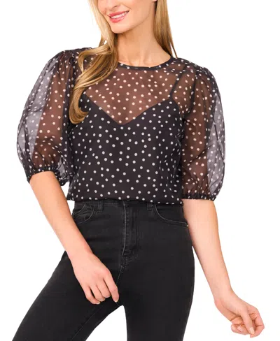 Cece Women's Balloon Short Sleeve Crew Neck Top In Black