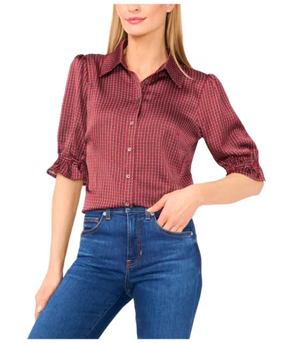 Cece Women's Balloon Short Sleeves Button Down Shirt In Animal Print