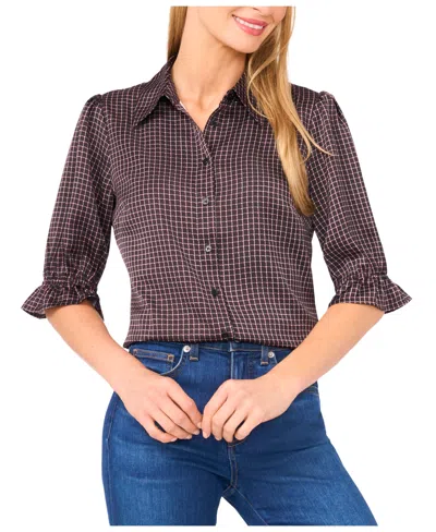 Cece Women's Balloon Short Sleeves Button Down Shirt In Multi