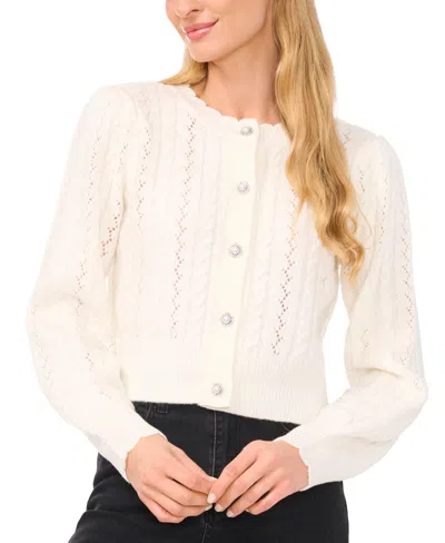 Cece Mixed Stitch Cardigan In Antique White