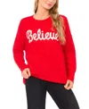 Cece Women's Believe Script Long-sleeve Cozy Sweater In Red