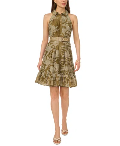 Cece Women's Belted Sleeveless Collared Dress In Green