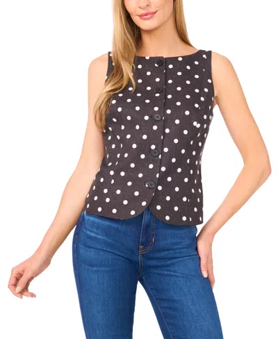 Cece Women's Boat-neck Button-down Polka Dot Top