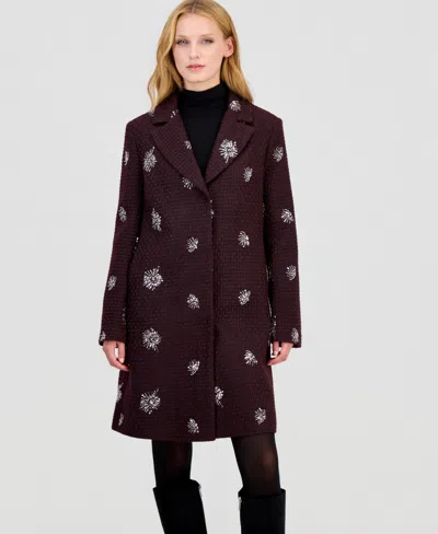Cece Women's Boucle-sequin Mid-length Coat In Brown