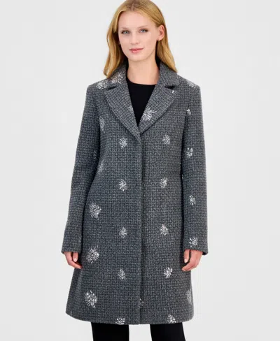Cece Women's Boucle-sequin Mid-length Coat In Gray