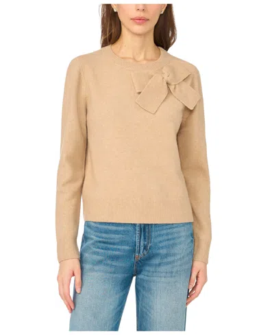 Cece Women's Bow Applique Crewneck Pullover Sweater In Neutral