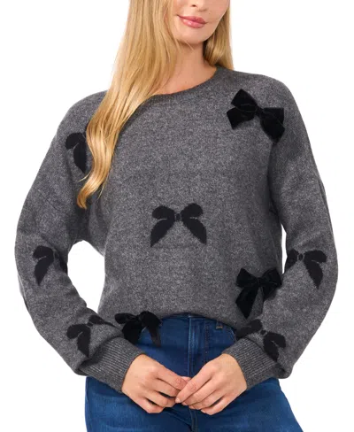 Cece Women's Bow Applique Sweater In Medium Heather Grey