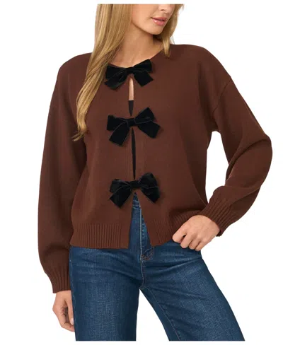 Cece Women's Bow Closure Cardigan Sweater In Brown