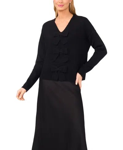 CECE WOMEN'S BOW DETAIL V-NECK SWEATER