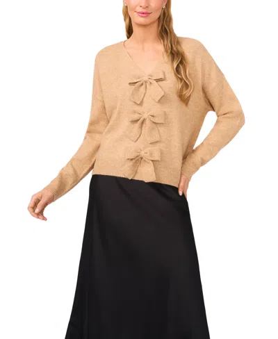 Cece Women's Bow Detail V-neck Sweater In Gold