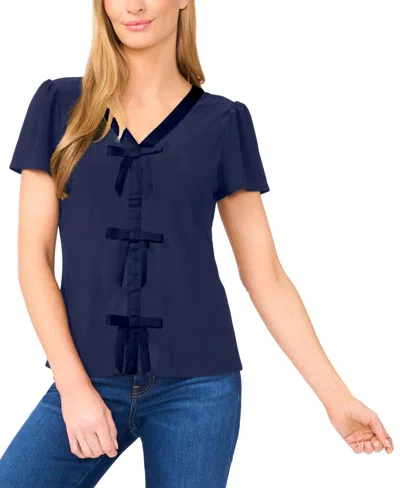 Cece Women's Bow Front Short Sleeve Top In Blue