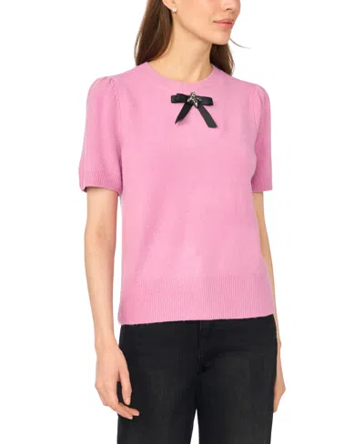 Cece Women's Bow Short-sleeve Crewneck Sweater In Pink