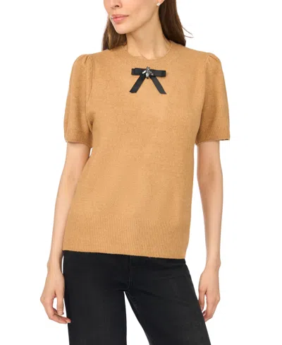 Cece Women's Bow Short-sleeve Crewneck Sweater In Brown