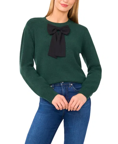 Cece Women's Bow-trim Crewneck Sweater In Green