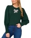 Cece Sequin Bow Detail Sweater In Windsor Moss