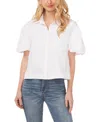 Cece Balloon Sleeve Button Front Shirt In Ultra White