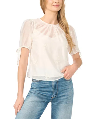 Cece Women's Bubble Short-sleeve Shirred Crewneck Blouse In Eggnog