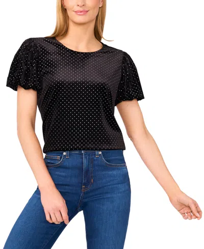 Cece Women's Bubble Sleeve Knit Top In Black