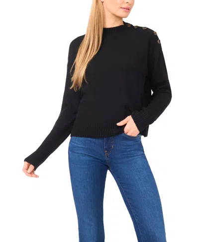 Cece Women's Button Detail Sweater In Black