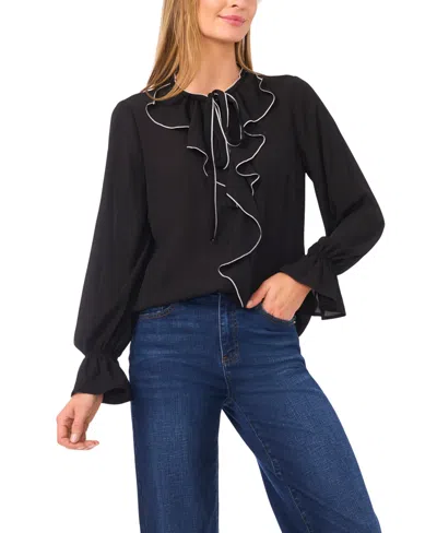 Cece Women's Button-down Ruffle Top In Black