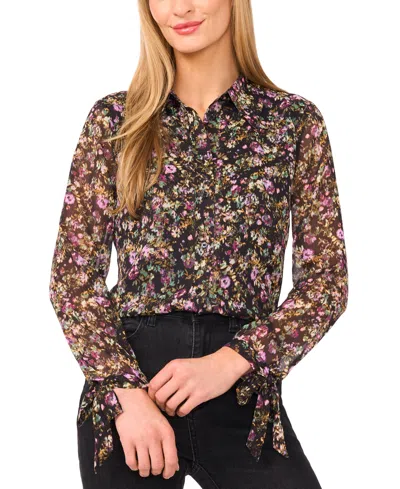 Cece Women's Button Down Tie Cuffs Top In Multi