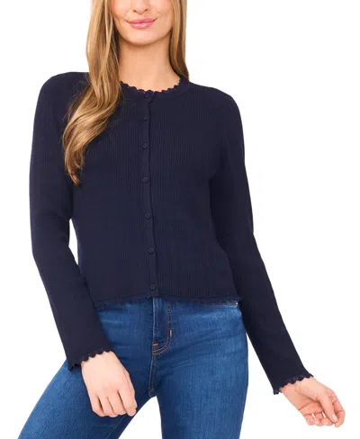 Cece Women's Button Front Long Sleeve Cardigan Sweater In Blue
