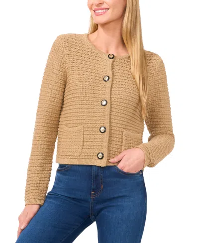 Cece Women's Button-front Textured Cardigan Sweater In Camel Tan Gold