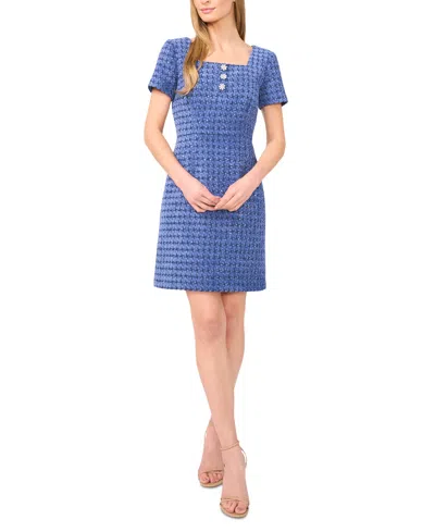 Cece Women's Button Tweed Mini Dress In Ocean Blue