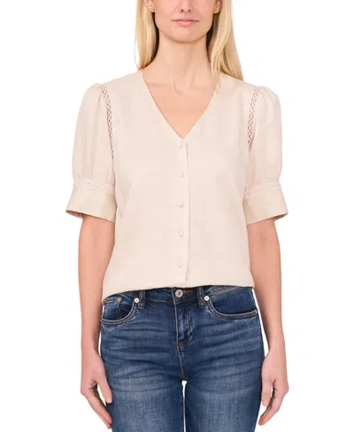 Cece Women's Button-up Short-sleeve Blouse In Natural