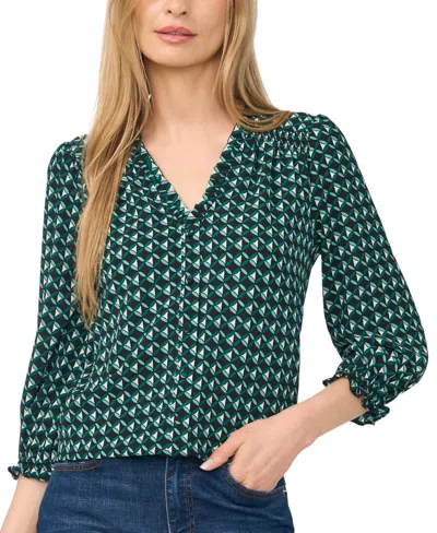 Cece Women's Button-detail V-neck 3/4-sleeve Blouse In Green